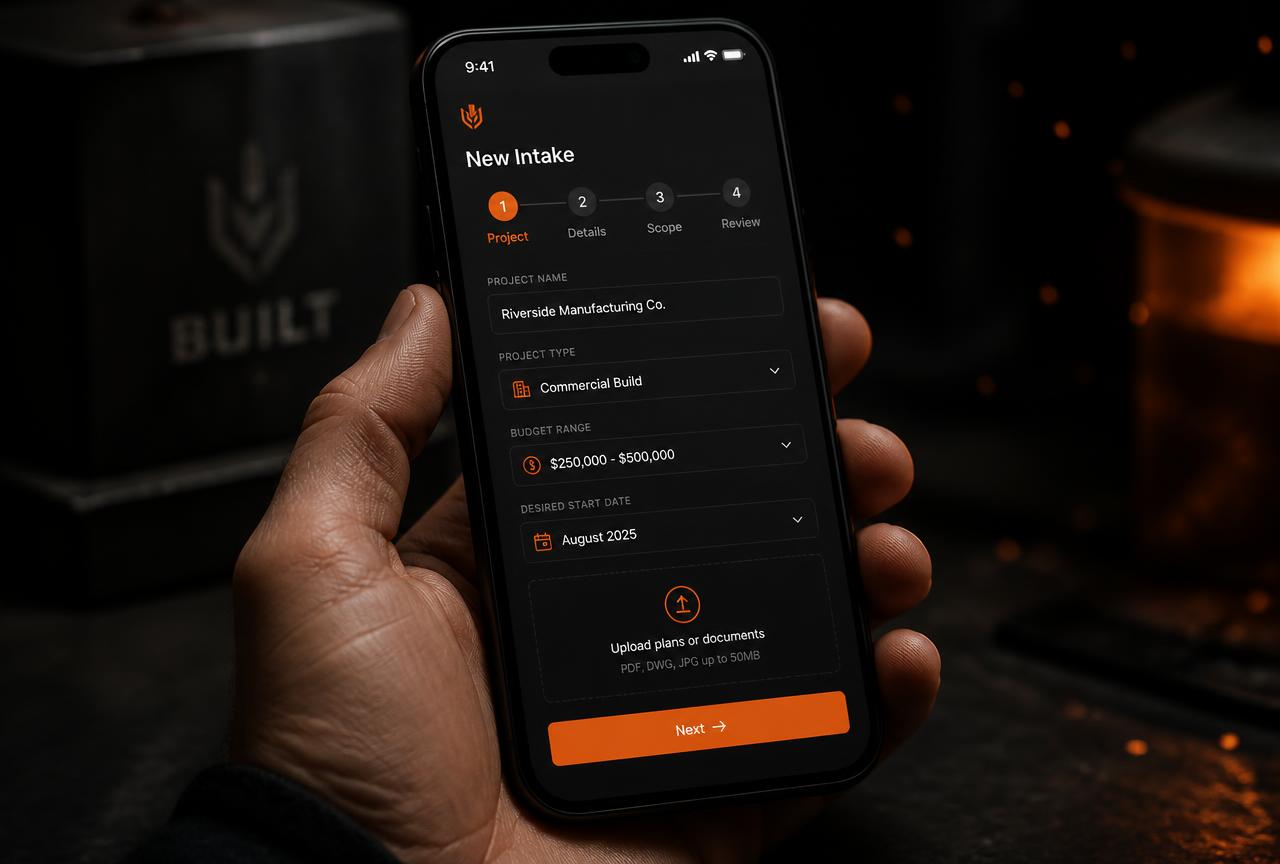 A micro-app intake form running on a phone